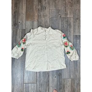 Sissy Boy Embroidered‎ Floral Blouse Top XL Ruffle Collar Boho Bohemian
